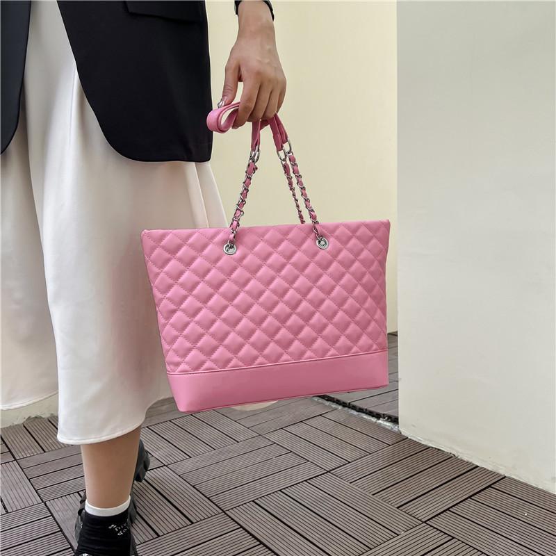 Korean Version Large Capacity Bag for Women's Spring and Summer New Fashion Diamond Grid Chain Shoulder Bag, Simple Commuting Tote Bag