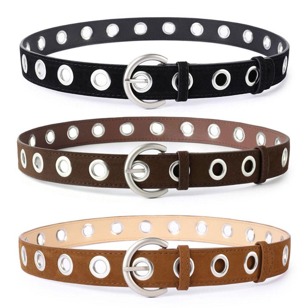 Fashion Pin Buckle Suede Leather Belt Big Buttonhole Luxury Design Women Waist Belt Versatile Retro Waistband Jeans Decoration