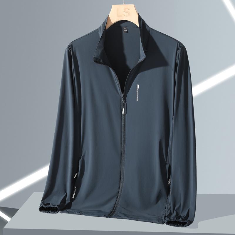 Abbigliamento da Uomo Protezione Solare in Seta Ghiaccio Stand Up per l'Estate, Abbigliamento Protezione Solare Stile Sottile, Taglia Grande Asciugatura Rapida Stile Sottile Giacca Traspirante