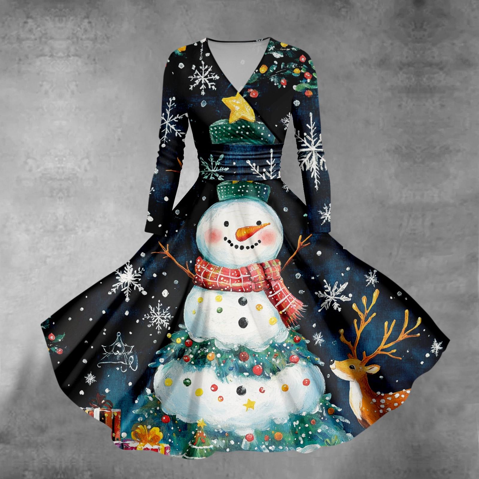 

Жіноча повсякденна та модна різдвяна сексуальна сукня з довгими рукавами та V-подібним вирізом XXXXXL Темно-синій