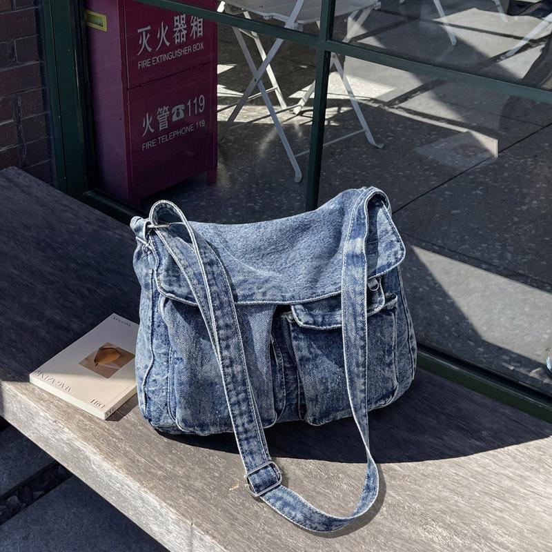 New Fashi Denim Crossbody Bag Multi Pocket Large Capacity Retro Commuting Bag Fashiable and Versatile Shoulder Bag for Women
