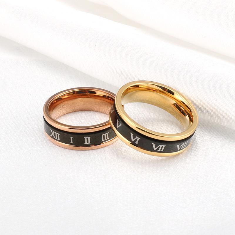 Trendy Stainless Steel Roman Numeral Rotatable Couple Ring