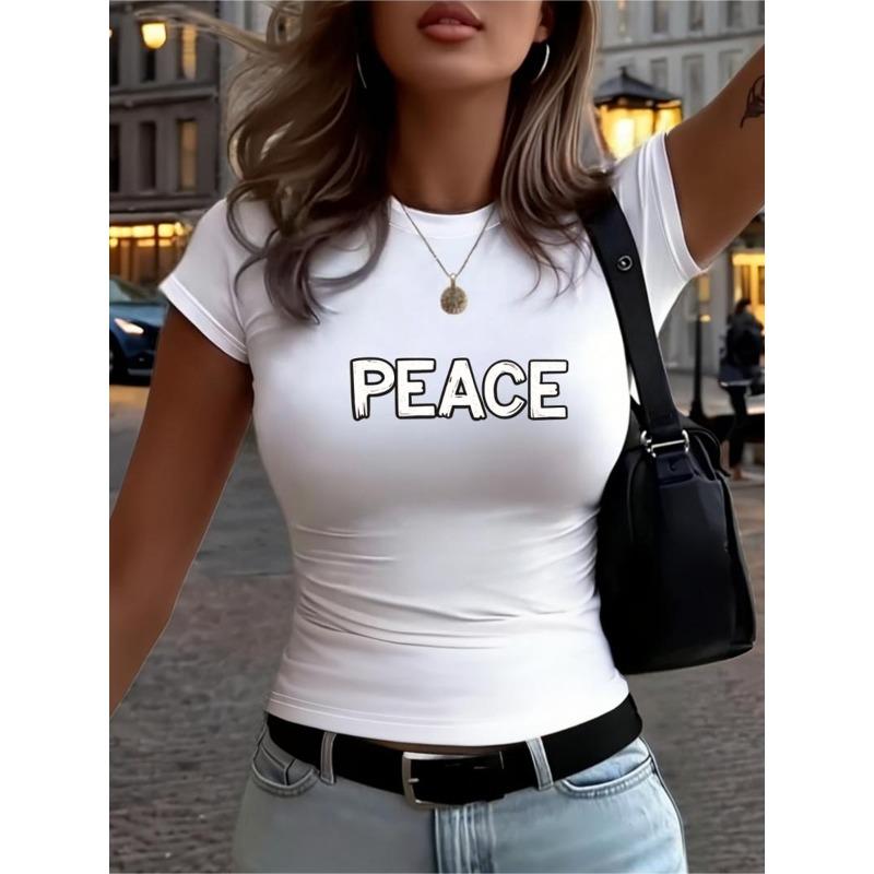 

Футболка с 2D-принтом букв PEACE , облегающая, с коротким рукавом, сезонная мода, винтажный стиль, удобный крой S белый