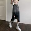 Revet Ujevn Denimskjørt for Kvinner Retro Sliss Midilengde Skjørt Høy Midje Stor Størrelse Dameklær Street Style