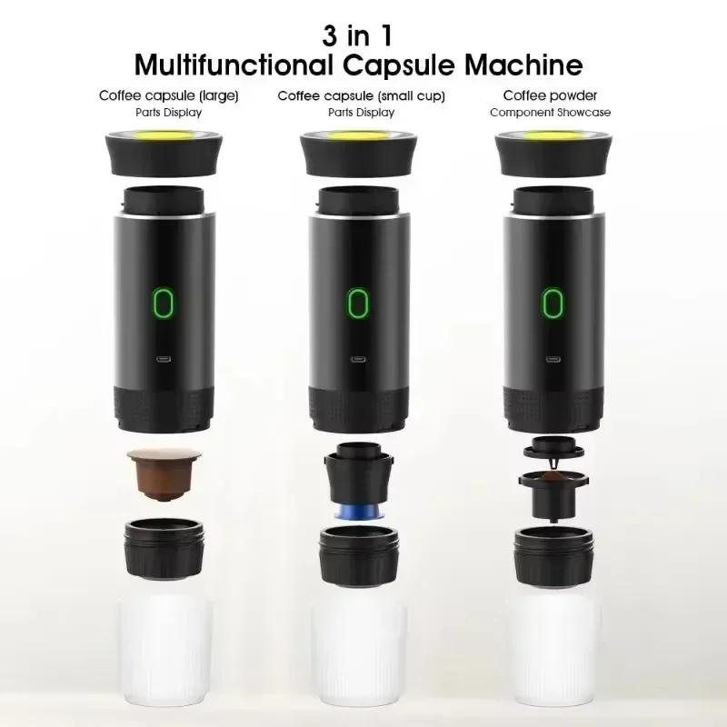 USB Portable 3-In-1 Capsule Espresso Machine Wireless Heating for Home Travel Compact Quick Brew Coffee Maker Indoor Outdoor Use