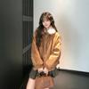 Real shot American retro fur collar cotton clothes women's autumn and winter loose college style design niche thickened coat
