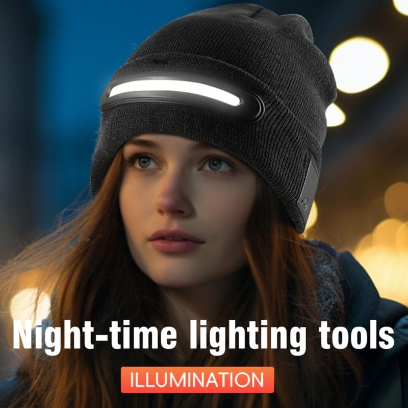 USB Rechargeable  Hat LED Headlamps Caps Thicken Elastic Warm Knitted Hat for Walking, Running, Camping, Hiking