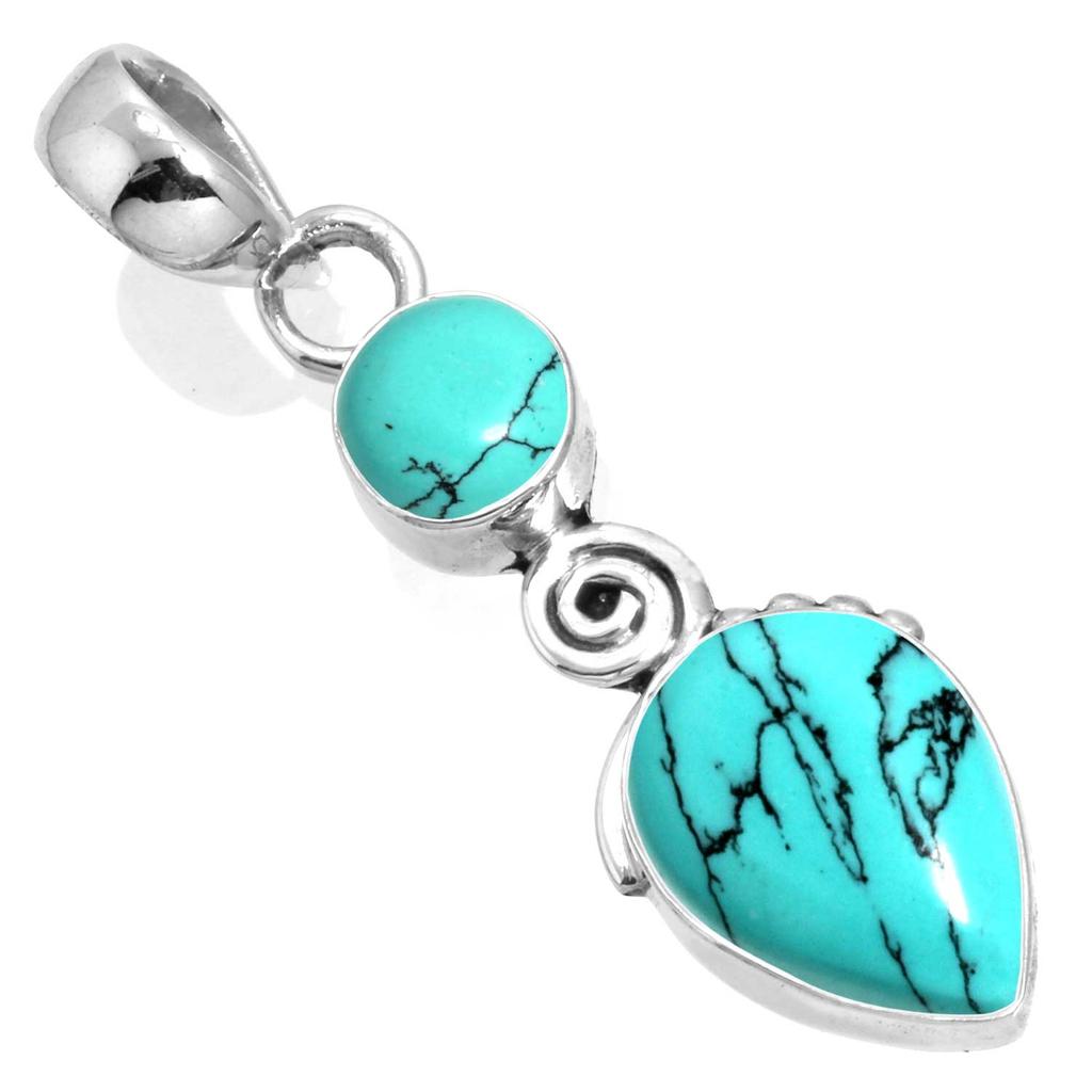 925 Sterling Silver Pendant Women Gemstone Handmade Jewelry New Year Gift Blue Green Purple Copper Turquoise Pearl Lapis Mother Of Pearl Boho