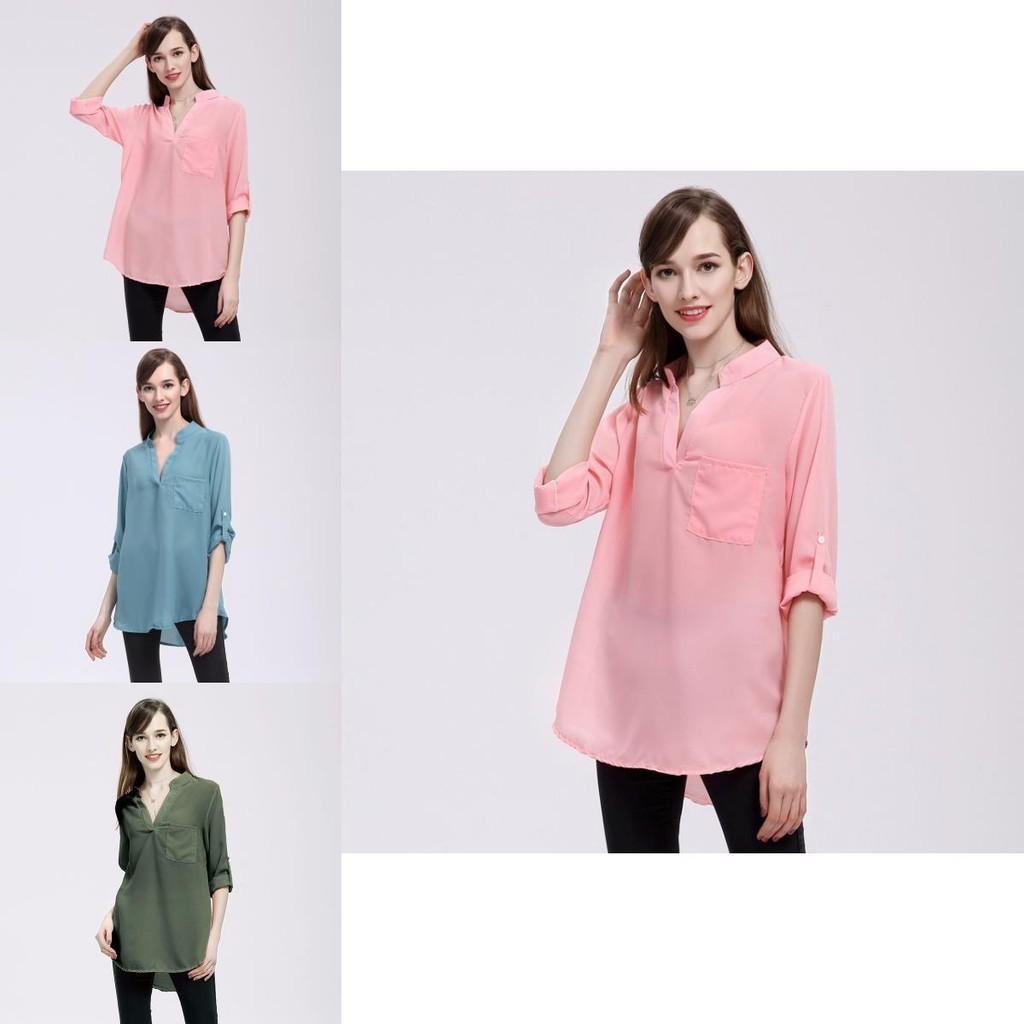 Stylish Chiffon Blouses For Women Loose Fit V-neck Shirts With Long Sleeves Perfect For Office And Casual Wear In Spring