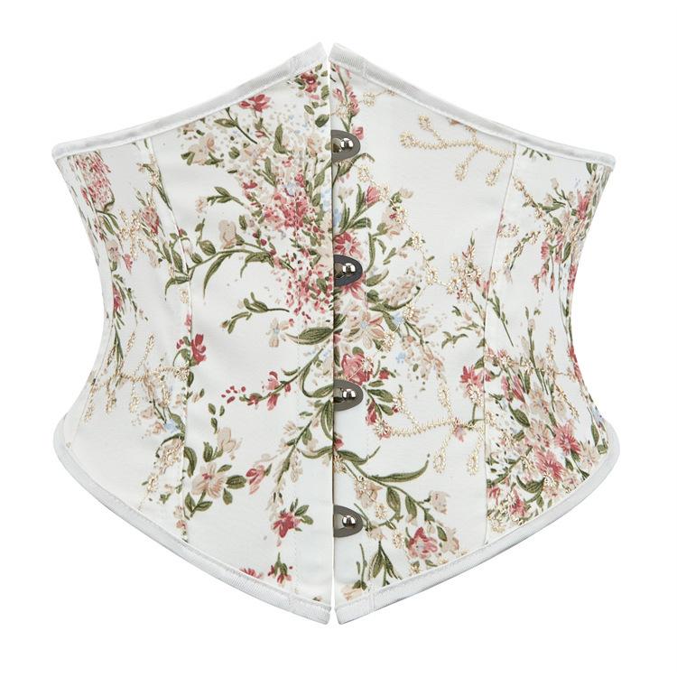 Französischer Hofstil Blumiges Korsett Taillenformer Bauchkontrolle Formwäsche für Damen 2XL off-weiße