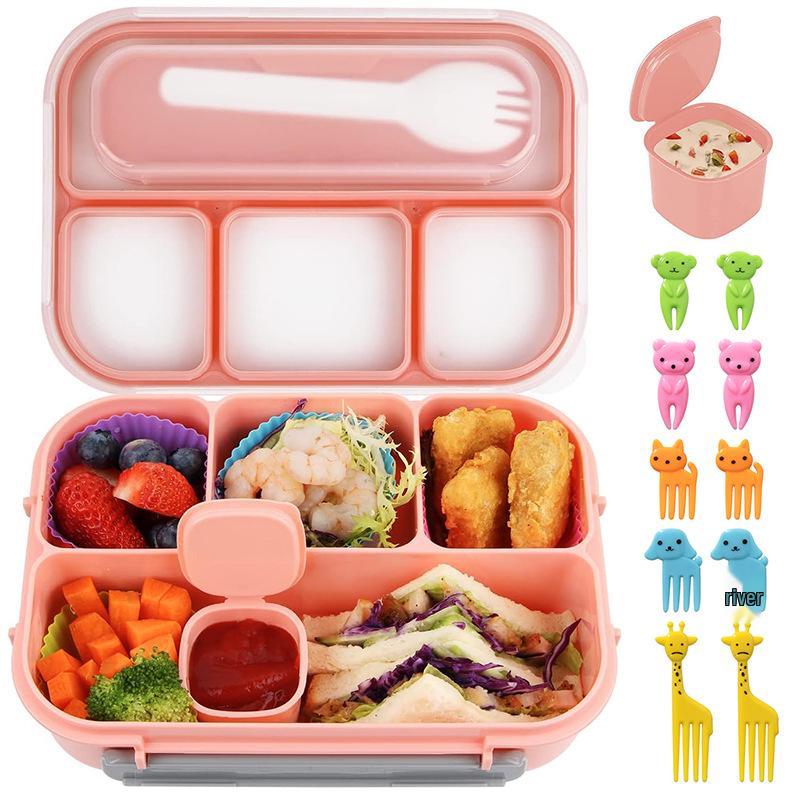 Set da 16 pezzi di portapranzo bento in plastica per studenti con scomparti adatti al microonde e stuzzicadenti per frutta