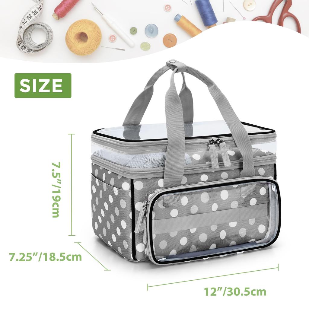 Luxja Sewing Large with Clear Compartment and Removable Perfect for Sewing Tool Storage and Bag Gray Dot Box/Sewing Bag, Double-Layered, Capacity,