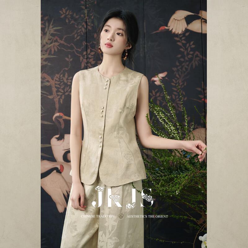 JK&JS New Chinese Style Rayon Linen Jacquard Vest