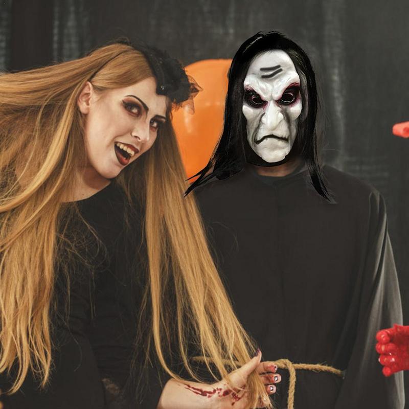 Halloween Zombie Mask Props Grudge Ghost Hedging Zombie Mask Realistic Masquerade Headgear Long Hair Ghost Scary Horror Party