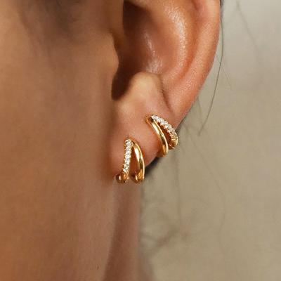 2-4Pcs Simple Zircon Copper Hoop Earring Set For Women Gold Color Elegant Cartilage Piercing Earring Female Anti-allergy Jewelry