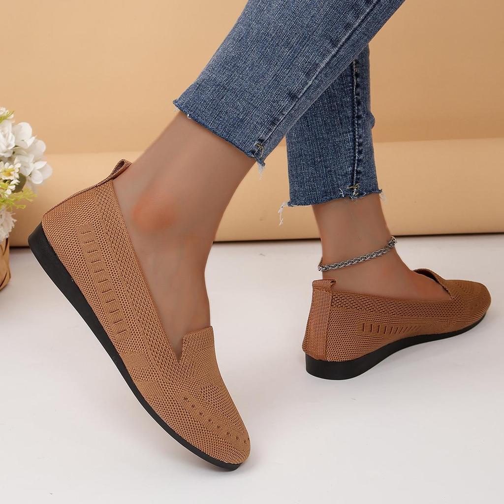 European and American Flat Knit Low-Top Slip-On Shoes - Women's Plus Size Lazy Work Style