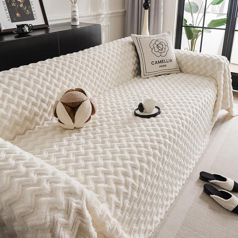 Winter Thickening Couch Seat Covers Solid Color Living Room Plush and Soft Mat Dustproof Furniture Protector Home Decoration