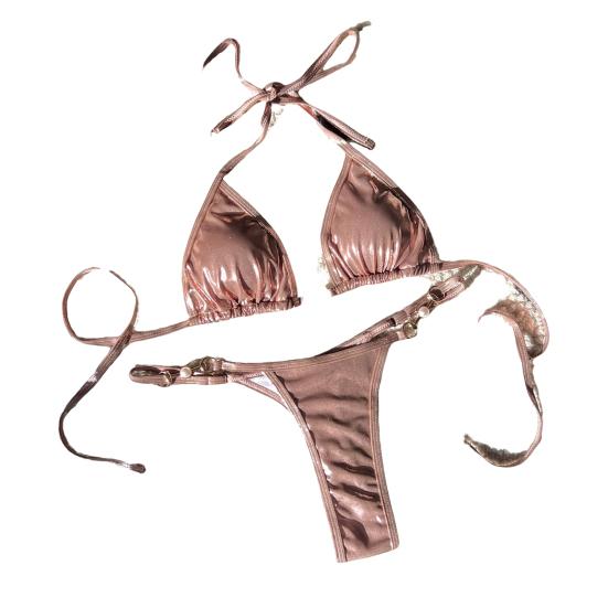 2 ks/sada Dámské sexy bikini set světlý povrch umělá perla podprsenka šněrovací sada tanga rychleschnoucí plavky plážové oblečení