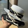 New Straw Woven Flat Top Top Hat Bow Straw Hat Summer Outing Seaside Sunshade and Sun Protection