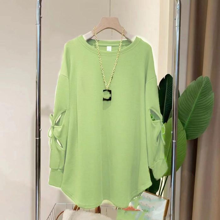 Women's Solid Color Spring and Autumn Long Sleeve Round Neck Pullover Solid Long Sleeve Breathable Long Sleeve