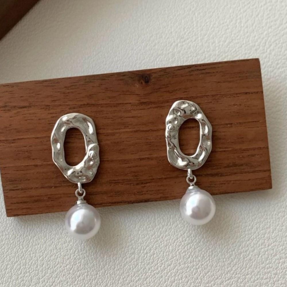 

PANJBJ 925 Silver Pearl Liquid Lava Earring for Women Hollow Out Exaggeration Versatile Ins Personality Jewelry Dropshipping