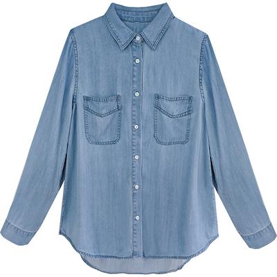 Stylowa vintage stara dżinsowa bluzka damska z długim rękawem, ubranie na wiosnę i jesień, najnowszy styl, warstwowy top na ramię
