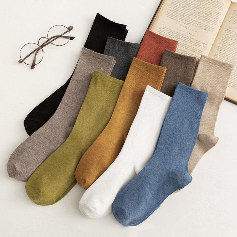 

10 пар/упаковка 4 сезона повседневные базовые женские носки из хлопчатобумажной смеси 10 цветов смешанные эластичные классические носки для девочек весна осень