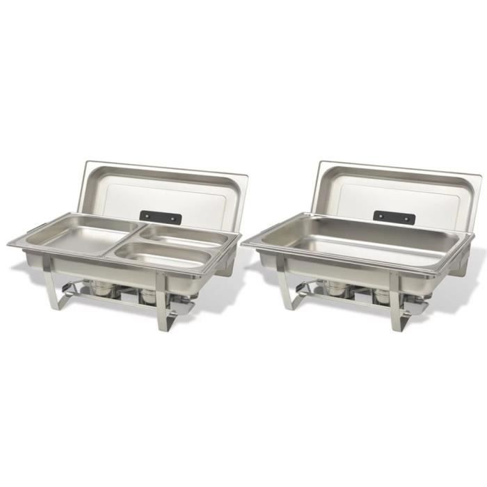 Ensemble de chauffe-plats - VIDAXL - 2 pcs - Acier inoxydable - Dimensions Gastronorm - Facile à nettoyer