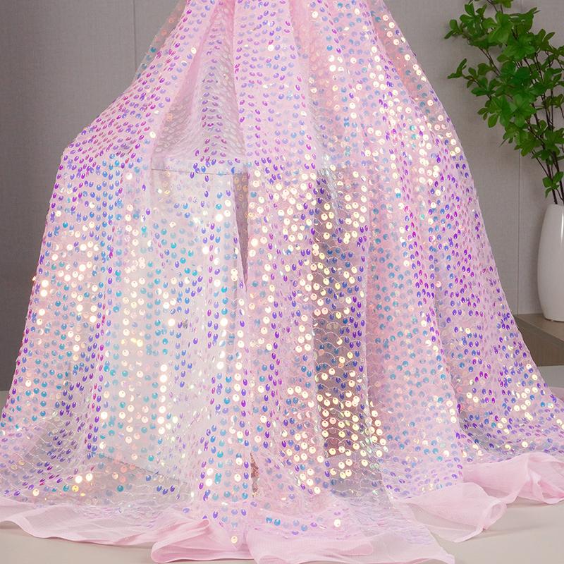 Barevná Duhová Lesklá Kusová Gradientní Látka 6mm Flitrová Vyšívaná Látka Párty Kostým Šaty Pozadí Obalová Síťovina