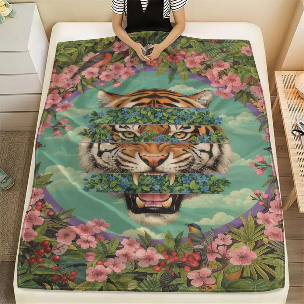 1Pc SplashingAnimals Print Flannel Blanket, High Quality Comfortable for All Seasons, Home Decor, Warmth and Comfort, Perfect for Christmas Gifts