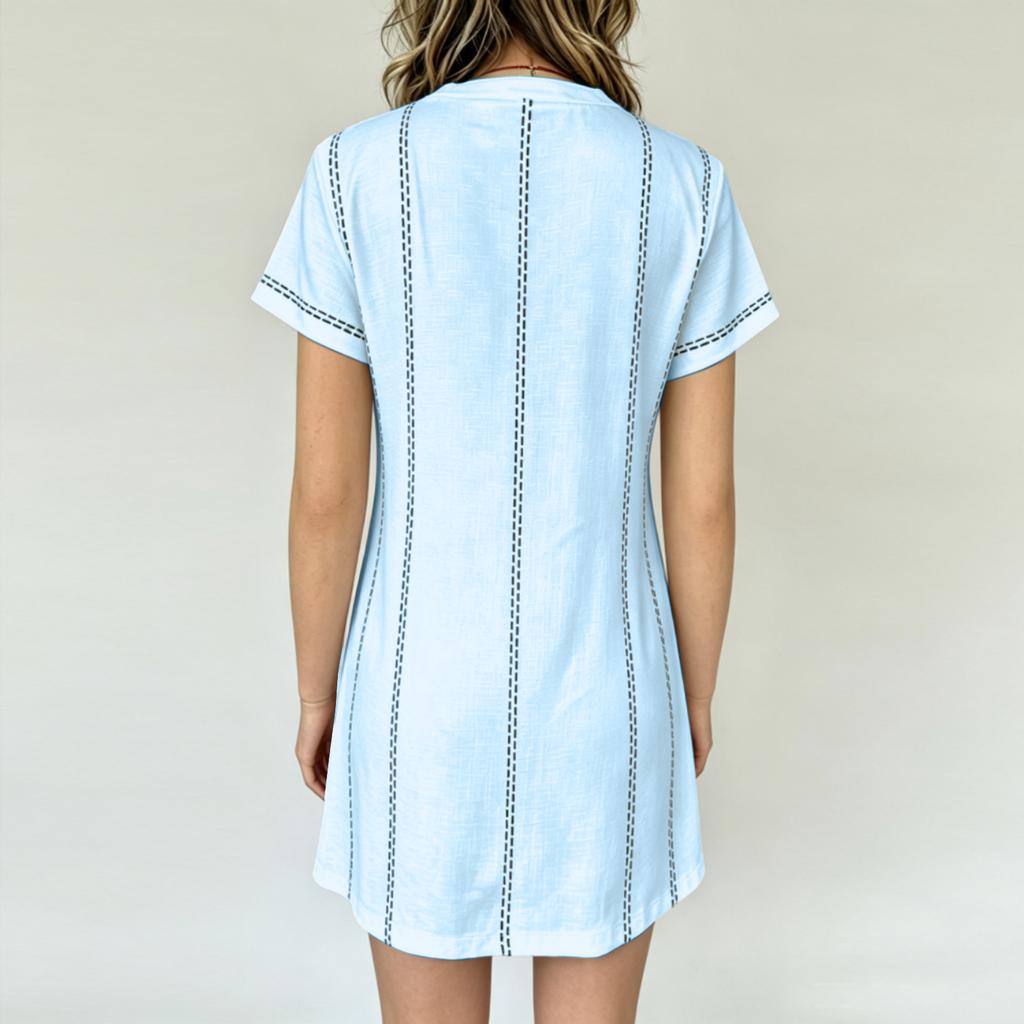 Women Casual V Neck Button Front Short Sleeve Dress Lightweight Summer Loose Fit Knee Length Dress for Daily Wear