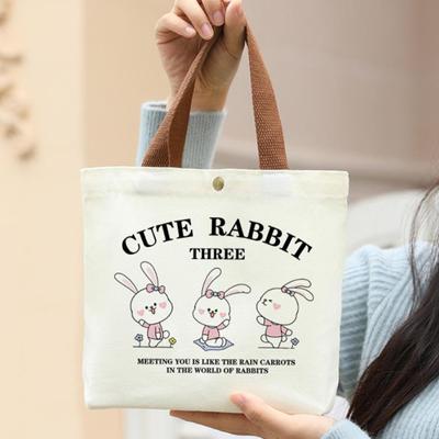 Cartoon Pattern Printed Canvas Handbag Mini Office Worker Lunch Tote Bag Storage Bags