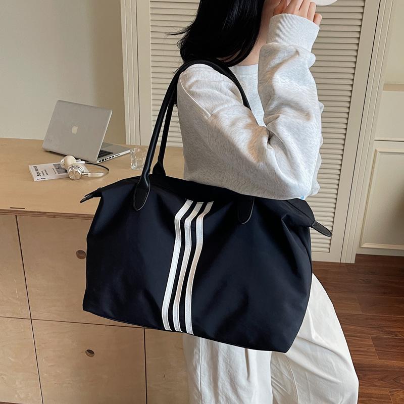 2025 Women's Sporty Korean Striped Minimalist Tote Bag - Large Capacity, Versatile for Travel & Casual Use