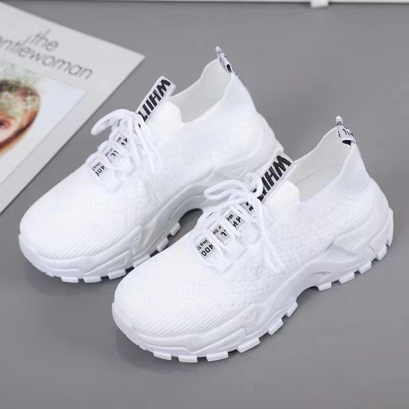 Buty buty damskie wiosna i lato nowe tkane metodą fly tkactwa studentki buty jednokolorowe miękkie z grubą podeszwą oddychające codzienne sportowe buty taty damskie