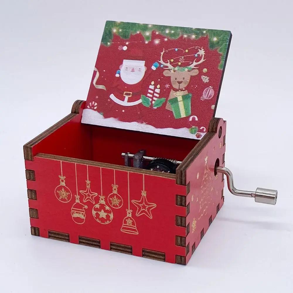 Wooden Hand Crank Music Box Anime Theme Halloween Merry Christmas Decoration Home Christmas Birthday Gift