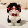Stuffed Toy Keychain Cute Plush Kitten Pendant with Glasses And Tie, Soft Animal Polyester for Backpacks Keys, Decorative Hanging Plushie Kids Fabric