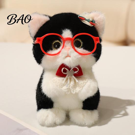Stuffed Toy Keychain Cute Plush Kitten Pendant with Glasses And Tie, Soft Animal Polyester for Backpacks Keys, Decorative Hanging Plushie Kids Fabric