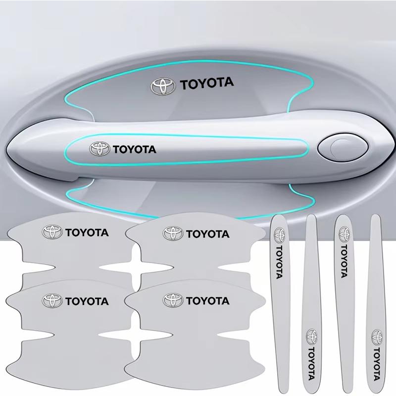 8Pc Car Logo Door Bowl Handle Protective Sticker Anti-collision Strip For Toyota 86 Mirai Supra Prado Alphard Crown Vellfire Seq