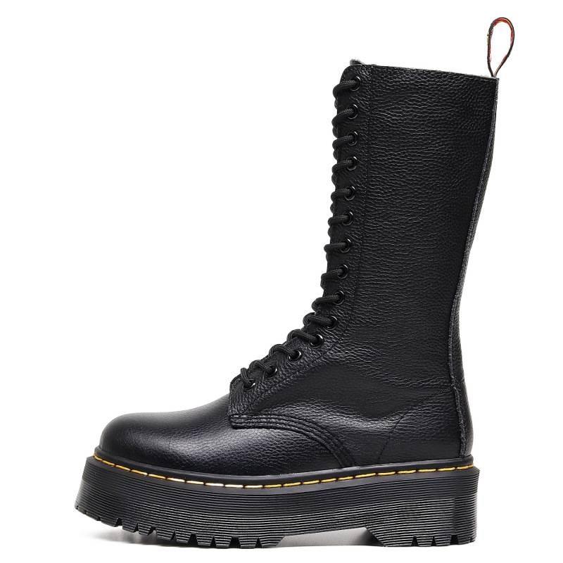 Medium and thick bottom lychee pattern locomotive boots women's hole British first layer short boots men's and women's leather boots round head