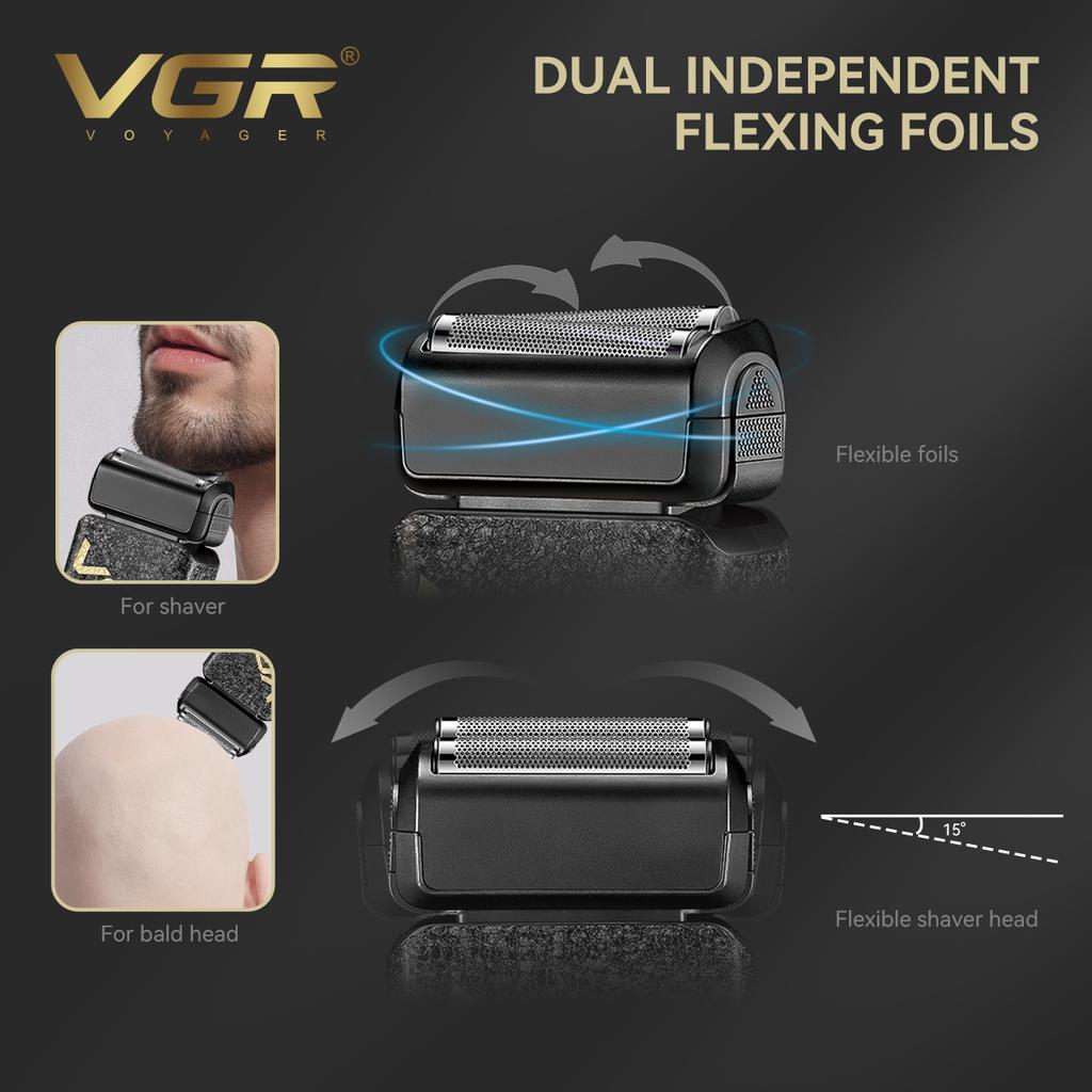 VGR New Reciprocating Men's Double Blade Shaver Gradient Color Ice Crack Body High-end Shaver Intelligent Digital Display Home Razor Shaver V-374
