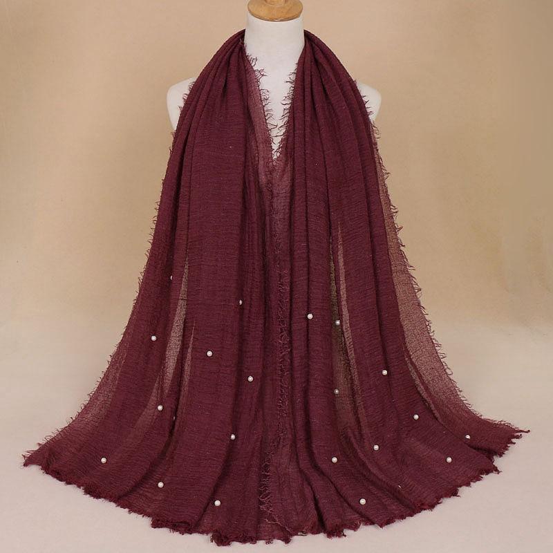 New Pearl Cotton Linen Tassels Scarf For Women Girls Autumn Retro Edge Sunscreen Scarves Soft Foulard Viscose Female Wrap Shawls