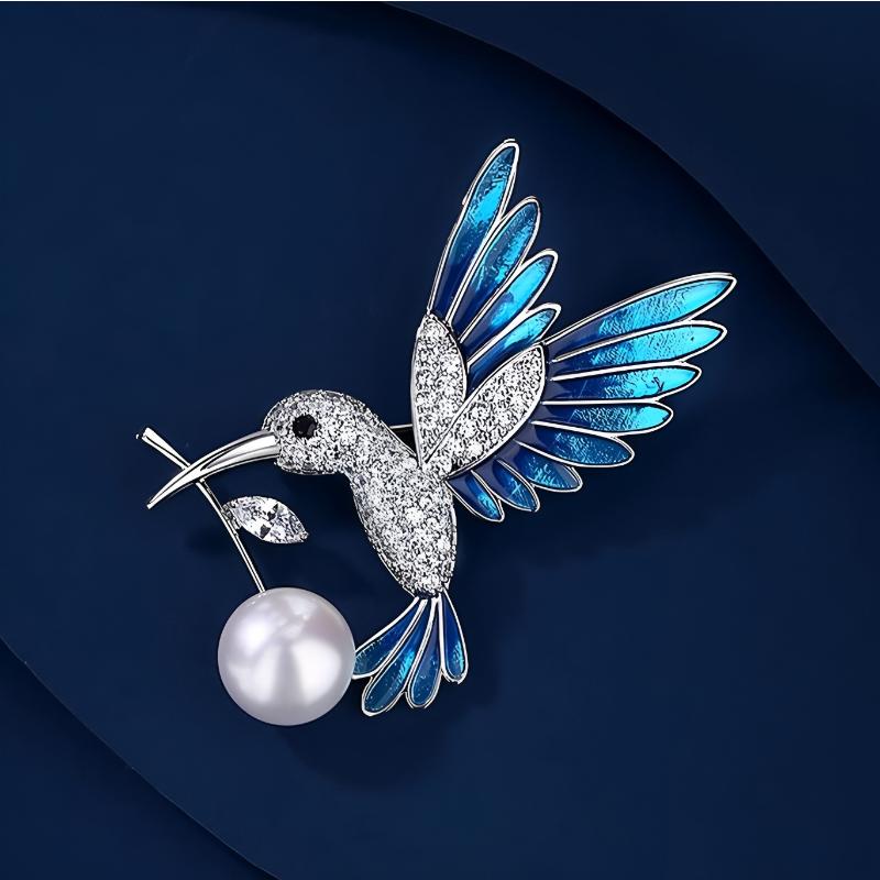 Blue Hummingbird High-end Women's Luxurious Temperament, Exquisite and High-end Sense Brooch