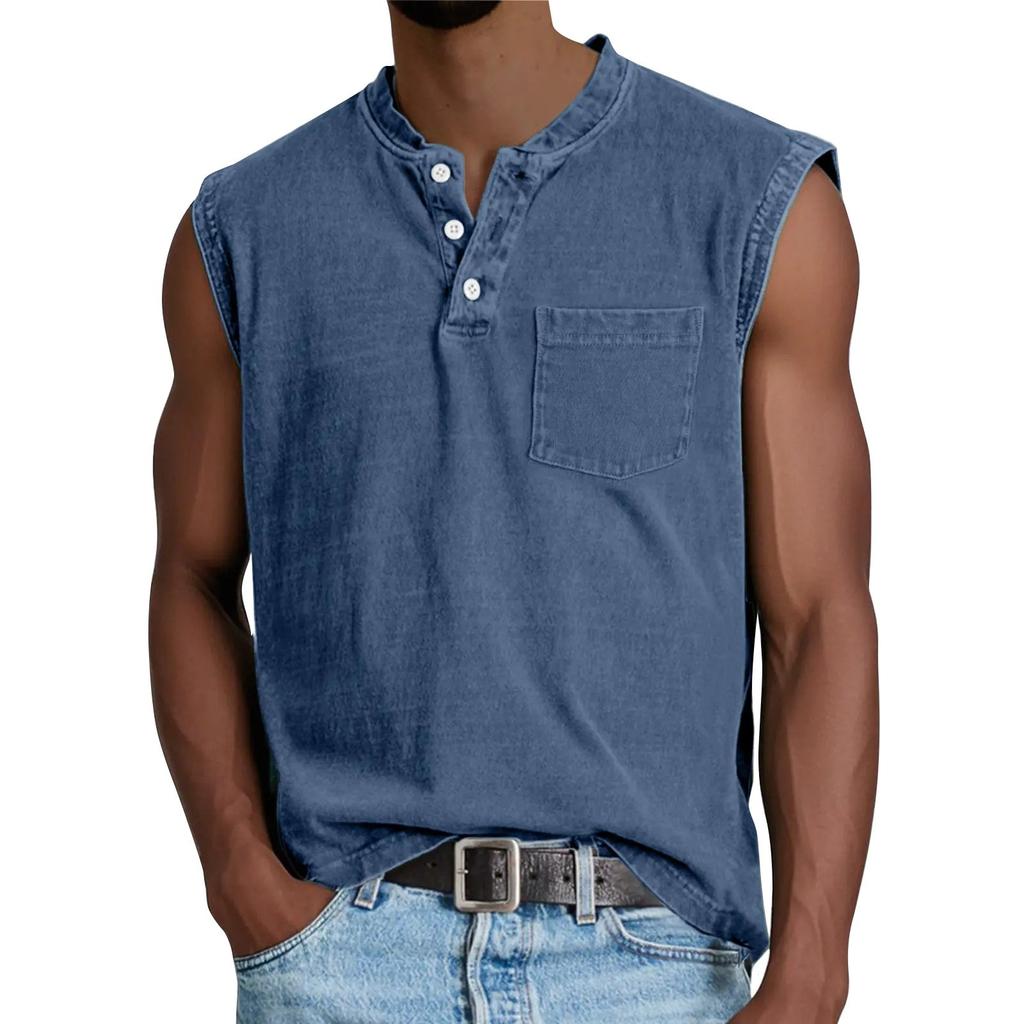 Chaleco Deportivo de Verano para Hombre de Color Sólido con Bolsillo y Botones Chaleco Deportivo Casual para Hombre