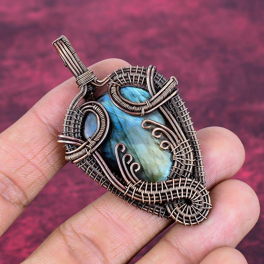 Labradorit Anhänger Kupferdraht Umwickelter Anhänger Handgefertigt Natürlicher Edelstein Schmuck