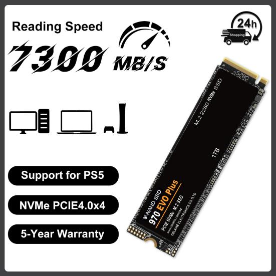 970 EVO Plus PCIe 4.0 M.2 NVMe TLC SSD 1/2/4TB Maximum Read 7300MB/s Max Write 6800MB/s AI Applications Gaming Video Editing Internal Solid