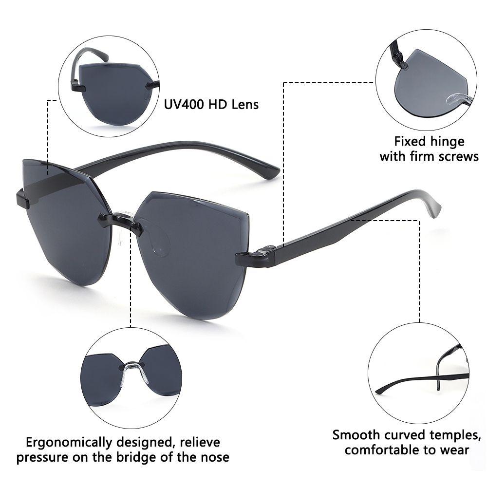 Cat Eye Sunglasses Rimless Sun Glasses For Women Trendy Transparent Candy Color Eyewear Fashion Party Costume Accessories