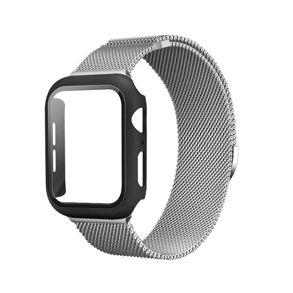 

Case+Milanese Strap for Apple Watch Band Ultra 2/1 49mm 10 46/42mm 9 8 7 6 5 4 SE Magnetic IWatch 45/41/44/40mm Screen Protector For 40mm