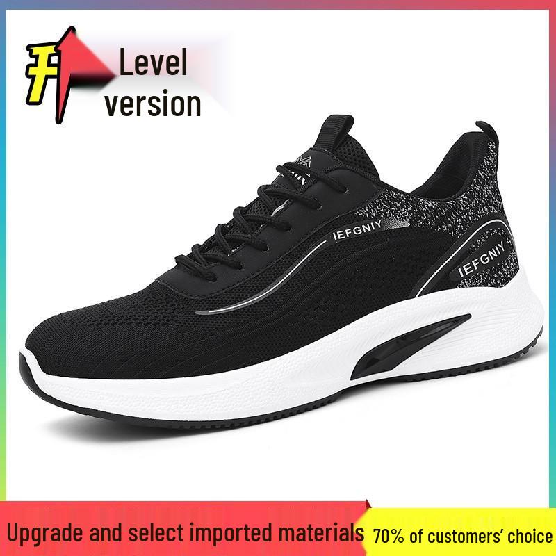2025 Men's Black Breathable Mesh Running Shoes - Odor-Resistant Casual Lightweight Sneakers