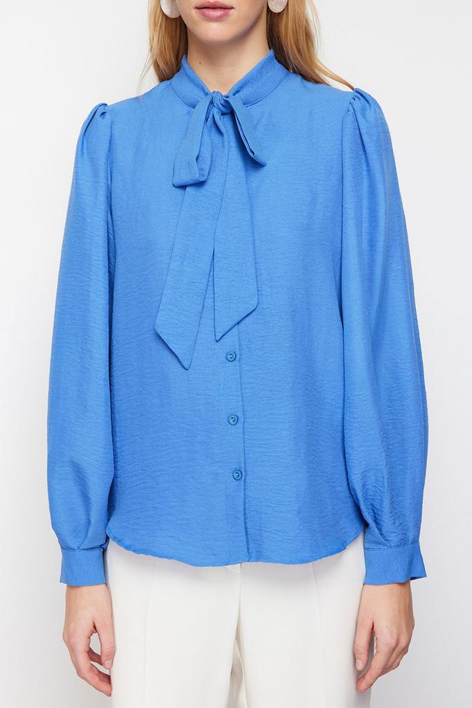 Women's Style Shirt Regular Fit Woven Shirt with Blue Scarf