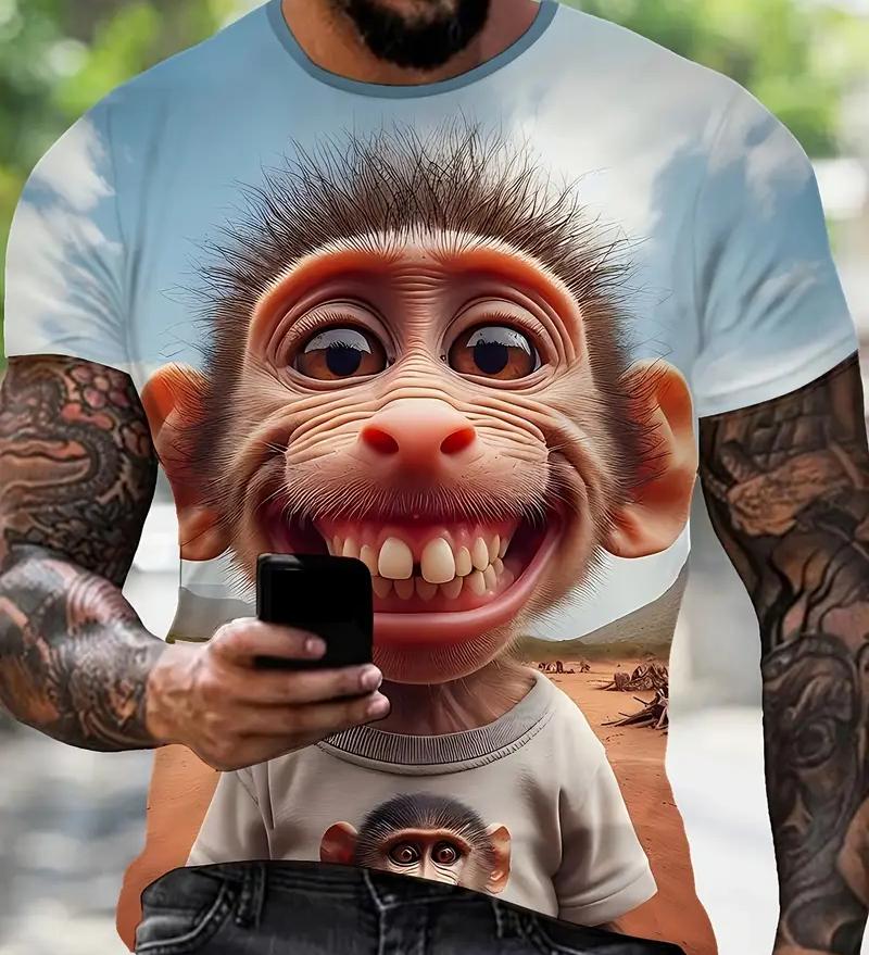 Camiseta Masculina Tamanho Plus XXS-6XL Camiseta Estampada com Gráfico de Macaco Engraçado 3D Para Mulheres Moda Tops de Manga Curta Camisetas Roupas Masculinas